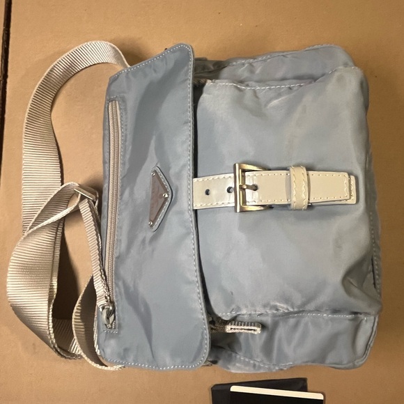 Prada blue nylon triangle logo vela crossbody bag - Picture 9 of 15